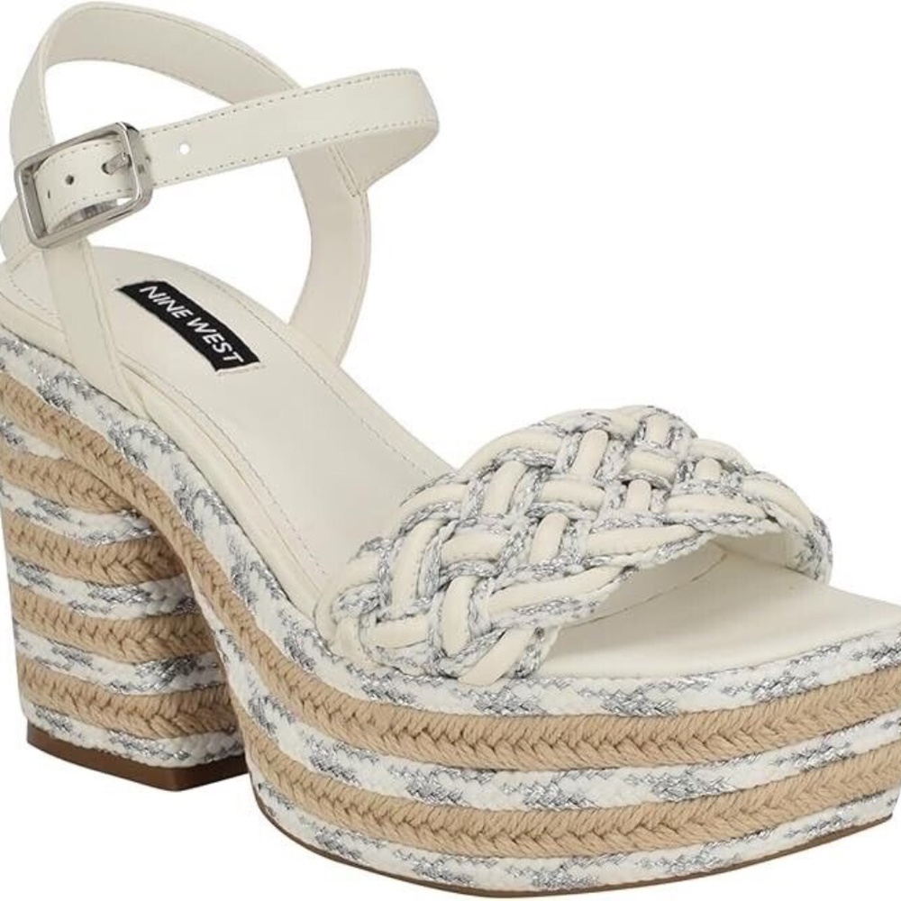 Nine West Strappy Sandals Square Toe Chunky Heels High Shoes Heels Size 9 - Picture 1 of 10